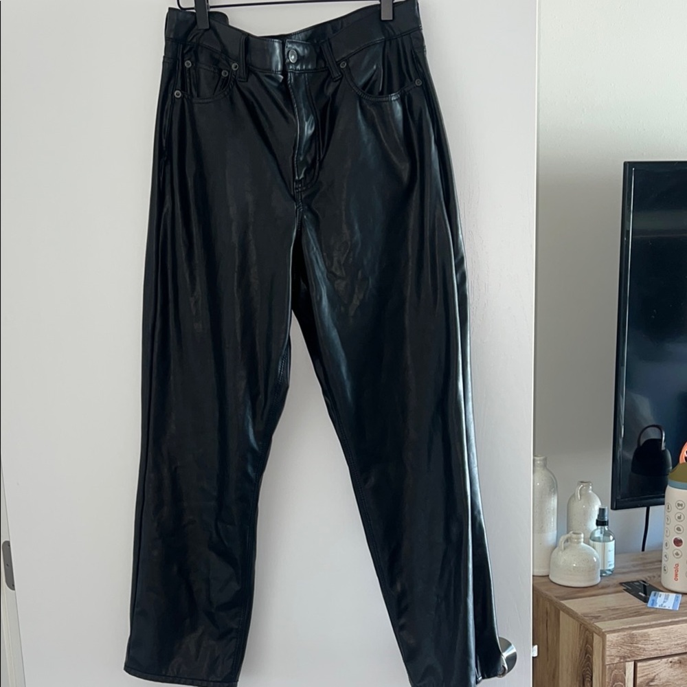 American Eagle- Black Faux Leather  Straight Leg Pants